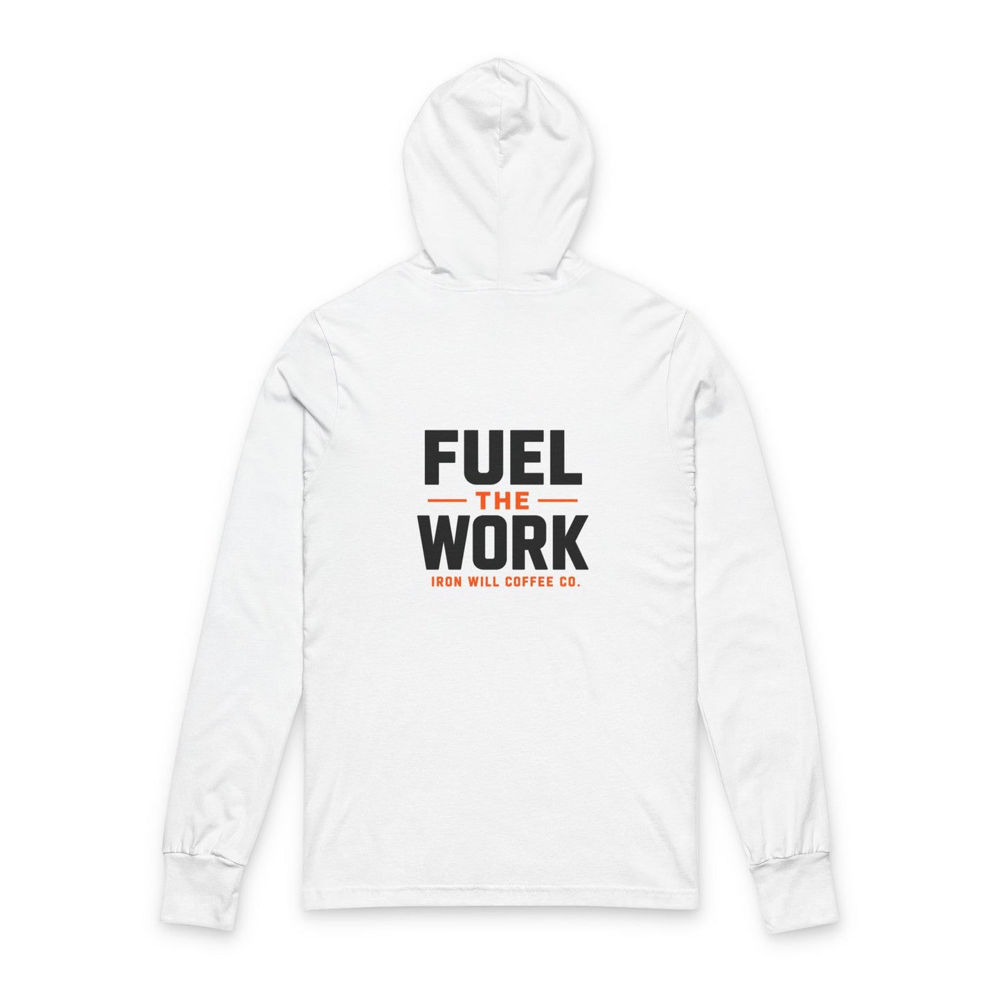 Fuel The Work Hooded Long-Sleeve Tee — Iron Will Coffee Co. Logo